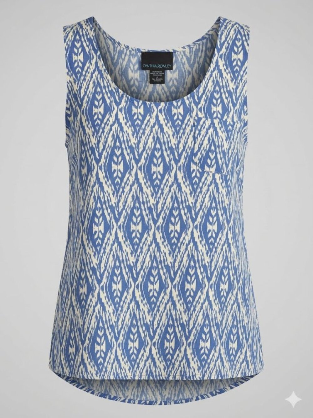 Cynthia Rowley Blue Cream Abstract Design Racerback Sleeveless Blouse 4879